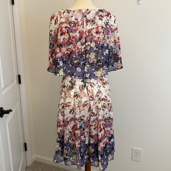Floral Chiffon Fit & Flare Dress Size 8 Ruffle Sleeve Wedding Guest Formal - Picture 5 of 13